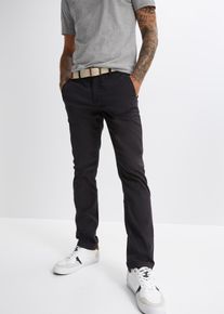 bonprix Regular Fit Chinohose mit Dehnbund und G&uuml;rtel Straight, schwarz, Gr.58, Sch&ouml;ne Chino-Hose mit Komfortschnitt, G&uuml;rtel und vier Taschen, 98% Baumwolle