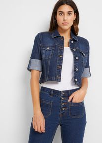 bonprix Kurze Jeansjacke mit 3/4 &Auml;rmel, blau, Gr.48, Legere Jeansjacke mit krempelbaren &Auml;rmeln, 82% Baumwolle