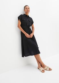 bonprix Midikleid aus reiner Baumwolle, schwarz, Gr.44, Kleid mit Bindeg&uuml;rtel, aus 100% Baumwolle