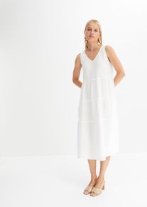 bonprix Musselin-Kleid aus reiner Baumwolle, wei&szlig;, Gr.42, Sommerliches Kleid, leicht transparent, aus Musselin