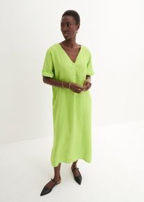 bonprix Kaftan-Kleid aus reinem Leinen, gr&uuml;n, Gr.50, modernen Leinenkleid mit weiter Passform und tiefem V-Ausschnitt, aus Leinen