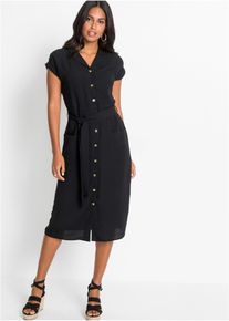 bonprix Blusenkleid mit Bindeband, schwarz, Gr.50, Luftiges Blusenkleid mit Taschen und Bindeband um die Taille.