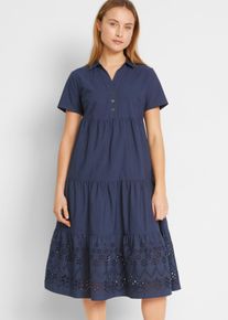 bonprix Tunika-Kleid aus reiner Baumwolle mit Lochstickerei, blau, Gr.52, Lockeres Tunika-Kleid mit Lochstickerei, aus 100% Baumwolle