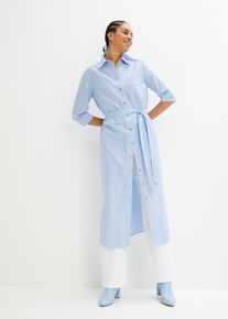 bonprix Gestreiftes Blusenkleid mit Bindeband, blau, Gr.46, Wadenlanges Hemdblusenkleid aus einem luftigen Baumwollstoff, aus 100% Baumwolle