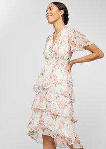 bonprix Midikleid mit Volants, wei&szlig;, Gr.46, Gebl&uuml;mtes Midikleid mit Volants und V-Ausschnitt