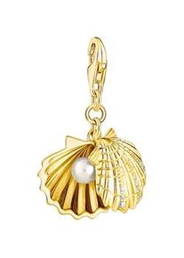 Charm-Einhänger Thomas Sabo "Muschel-Optik, 1893-445-14" Charms goldfarben (gelbgoldfarben, weiß, weiß) Damen mit Zirkonia (synth.) - Süßwasserzuchtperle