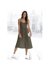 Sommerkleid Lascana Gr. 34, N-Gr, grün (khaki) Damen Kleider aus Leinenmix mit Baumwolle, Midikleid, Strandkleid