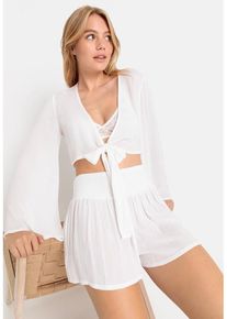 LSCN BY LASCANA Strandset: Crepebluse und Shorts beige Gr. 42 für Damen. Mit tiefer V-Ausschnitt. Figurumspielend. Nachhaltig.