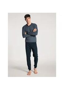 Pyjama Calida "Relax Streamline" Gr. S (46/48), blau (schwarz sapphire) Herren Homewear-Sets mit V-Neck und Bündchen