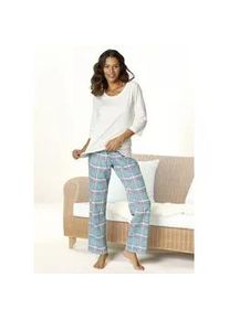 Pyjama Arizona Gr. 48/50, blau (ecru, türkis) Damen Homewear-Sets mit karierter Hose