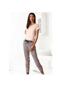 Schlafanzug s.Oliver Gr. 40/42, rosa (hellrosa, weiß) Damen Homewear-Sets mit Leo-Print