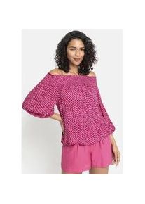 Carmenbluse Lascana Gr. 32/34, pink (pink, rosa bedruckt) Damen Blusen in leichter Crinkle-Optik, Damenbluse, schulterfrei