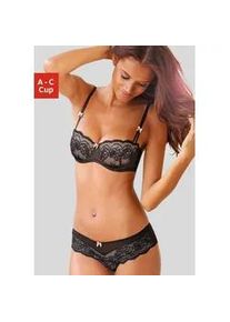 Set: Schalen-BH s.Oliver Gr. 80 (40/42), Cup A, schwarz (schwarz, caramel) Damen BH-Sets mit feiner, blumiger Spitze und zarten Zierschleifen, sexy Dessous