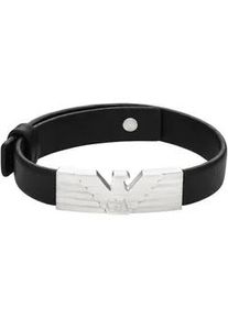 Armband Emporio Armani "EAGLE LOGO, EGS3075040" Armbänder Gr. Edelstahl-Leder, schwarz (edelstahlfarben, schwarz)