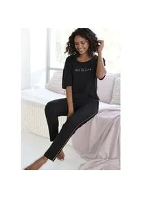 Pyjama Vivance DREAMS Gr. 40/42, schwarz Damen Homewear-Sets mit schönem Foildruck