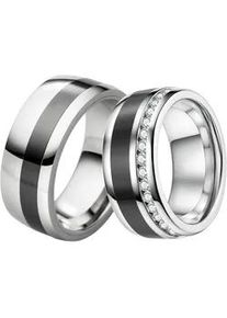 Trauring DOOSTI "Schmuck Geschenk Edelstahl Ehering Partnerring LIEBE" Fingerringe Gr. 62, mit Zirkonia, Edelstahl-Keramik, 9mm, schwarz (edelstahlfarben, schwarz, kristallweiß) Made in Germany - wahlweise mit oder ohne Zirkonia