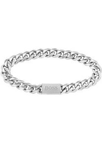 Armband BOSS "Schmuck Edelstahl Armschmuck Panzerkette CHAIN LINK" Armbänder Gr. M, Edelstahl, silberfarben (edelstahlfarben) Herren mit Zirkonia (synth.)