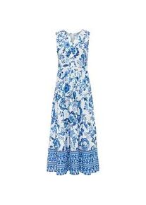 Maxikleid Lascana Gr. 38, N-Gr, blau (blau, creme bedruckt) Damen Kleider mit Blumenprint und Knopfleiste, Sommerkleid, Strandkleid