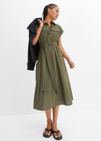 bonprix Midikleid aus reiner Baumwolle, gr&uuml;n, Gr.48, Kleid mit Bindeg&uuml;rtel, aus 100% Baumwolle