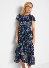 bonprix Chiffonkleid mit Fl&uuml;gel&auml;rmel, blau, Gr.44, festliches Sommerkleid mit modischen Volants