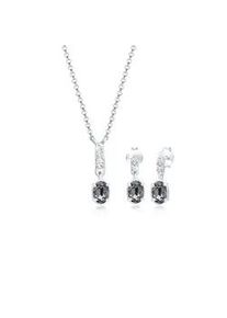 Schmuckset Elli "Erbskette Stecker Kristalle 925 Silber" Schmuck-Sets Gr. OneSize, mit Stein, silberfarben (silber, grau) Damen