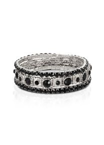 Steuer Modeschmuck Armband Set aus 3 Strecharmbändern rhodiumf.-schwarz