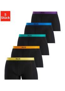 H.I.S. Boxer H.I.S Gr. S, bunt (schwarz, lila, schwarz, blau, grün, gelb, orange) Herren Unterhosen Wäsche Nachtwäsche mit Steifen und Logo im Bund
