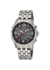 Funkchronograph ETT "Professional World Timer, EGT-11572-21M" Armbanduhren silberfarben (titansilberfarben) Herren Armbanduhr, Herrenuhr, Stoppfunktion, Datum, Solar