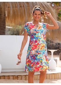 feel good sheego Große Größen Sommerkleid mit Raff-Bändern an den Schultern, fuchsia-türkis-bedruckt, Größe 48/50 - Damen