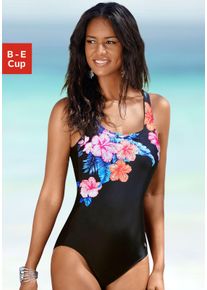 Lascana sheego Große Größen Badeanzug, schwarz-bedruckt-bunt, Größe 36B - Damen