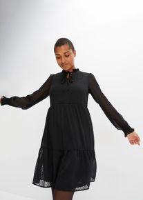 bonprix Minikleid, schwarz, Gr.34, Chiffonkleid mit Kragen und Schn&uuml;rung vorne