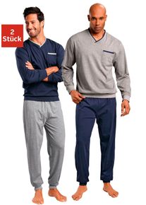Pyjama Le Jogger Gr. 56/58 (XL), blau (marine, grau, meliert) Herren Homewear-Sets Pyjamas in langer Form