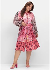 sheego loves miss goodlife Große Größen Hemdblusenkleid im Mustermix, mit Volant am Saum Gr. 40 pink von sheego für Damen