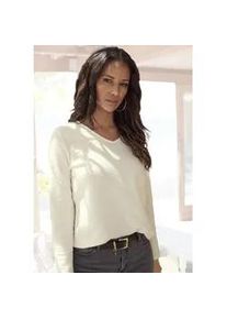 Langarmshirt Lascana "mit Streifenstruktur" Gr. 40/42, beige (creme) Damen Shirts aus weicher Baumwoll-Qualität