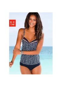 Bügel-Tankini-Top Lascana "Minimal" Gr. 42, Cup D, blau (marine-bedruckt) Damen Bikini-Oberteile in bauchbedeckender Form