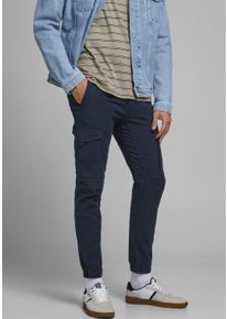 Jack & Jones JACK & JONES Herren Cargohose "PAUL FLAKE", blau, modisch, Gr. 33, Obermaterial: 98% Baumwolle, 2% Elasthan, Hosen