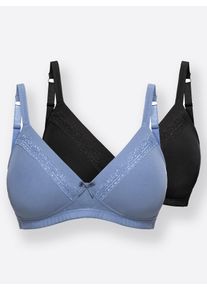 wäschepur WÄSCHEPUR Damen Bügelloser BH, Gr. 95, blau, 68% Baumwolle, 24% Polyamid, 8% Elasthan, Spitze:10% Elasthan, 90% Polyamid, BHs