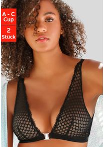 Petite Fleur Damen Bralette-BH, Gr. 70, schwarz-weiß, Spitze, Obermaterial: 90% Polyamid, 10% Elasthan, sexy, BHs, ohne Bügel mit Vorderverschluß,