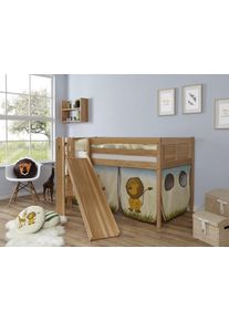 Hochbett Ticaa, B:179cm H:113cm L:205cm, beige, Jugendzimmer, Hochbetten, "Ekki", mit Rollrost und Textil-Set wahlweise mit Matratze, Buche