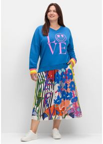 sheego loves miss goodlife Große Größen Midirock aus Viskose-Satin, im Multicolor-Muster Gr. 40 blau gestreift von sheego für Damen