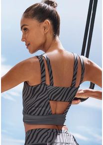 active by Lascana LASCANA ACTIVE Crop-Top schwarz Gr. XS (32/34) für Damen. Rückenausschnitt und Logodruck. Figurbetont