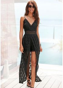 Vivance Spitzenkleid schwarz Gr. 34 für Damen. V-Ausschnitt und Spitzenbänder. Figurbetont. Nachhaltig.
