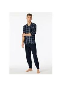 Pyjama Schiesser ""Comfort Nightwear"" Gr. 64 (6XL), blau (804-nachtblau) Herren Homewear-Sets mit klassischem Karo-Muster und aufgesetzter Brusttasche