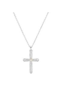 Kette mit Anhänger UNIKE JEWELLERY "CLASSY BOLD CROSS KREUZ, UK.CL.1205.0056" Halsketten Gr. Silber 925 (Sterlingsilber), L: 47cm, silberfarben (silberfarben, kristallweiß) Damen mit Zirkonia (synth.)