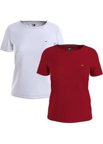 Rundhalsshirt Tommy Jeans "TJW 2PACK SOFT JERSEY TEE" Gr. L (40), rot (weiß, deep crimson) Damen Shirts mit Tommy Jeans Logo-Flag-Stickerei