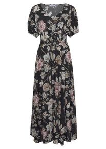 Lascana Maxikleid schwarz Gr. 34 für Damen. V-Ausschnitt und Allover-Druck. Figurumspielend. Nachhaltig.