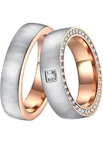 Trauring DOOSTI "Schmuck Geschenk Edelstahl Ehering Partnerring LIEBE" Fingerringe Gr. 54, mit Zirkonia, Edelstahl, 6mm, rosegold (edelstahlfarben, roségoldfarben, kristallweiß) Made in Germany - wahlweise mit oder ohne Zirkonia