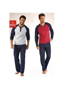 Pyjama Le Jogger Gr. 48/50, rot (grau-meliert, rot) Herren Homewear-Sets in langer Form, mit Raglanärmeln