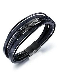 Armband Firetti "Schmuck Geschenk Armschmuck Armkette Feder" Armbänder Gr. Edelstahl-Lederimitat, schwarz Herren