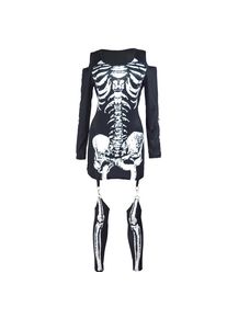 Vicabo Damen Minikleid Skelett Overall Kostüm Halloween Party Cosplay Verkleidung